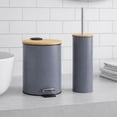 thumbnail image 1 of Gray Bathroom Set with Bamboo Lid - Matte Metal Trash Can and Toilet Brush, 1 of 8