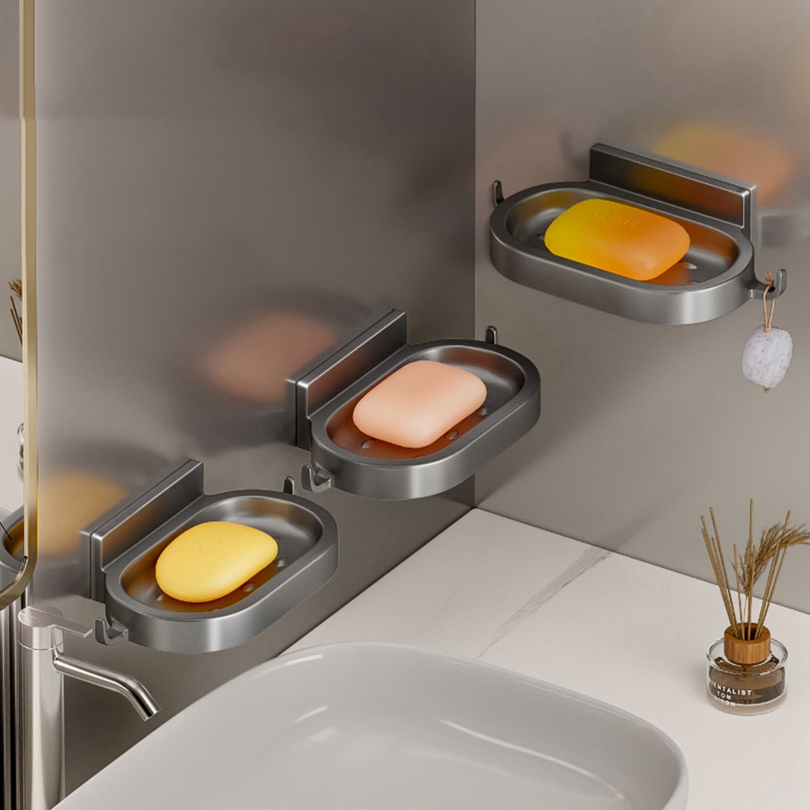 Gray Bathroom Soap Drain Space Aluminum Punch Soap Dish Toilet Rack ...