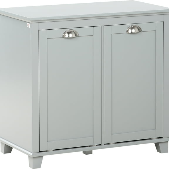 Gray Bathroom Storage Cabinet, Tilt-out Laundry Hamper With Two Compartments - Spacious For Items, Made, Water- Finish, Secure Toppling Design, 30" W X 15.45" D 27.5" H Sorter Large Storage,