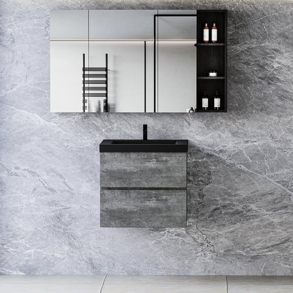 Gray Bathroom Storage Vanity - Space Saving and Quiet Operation