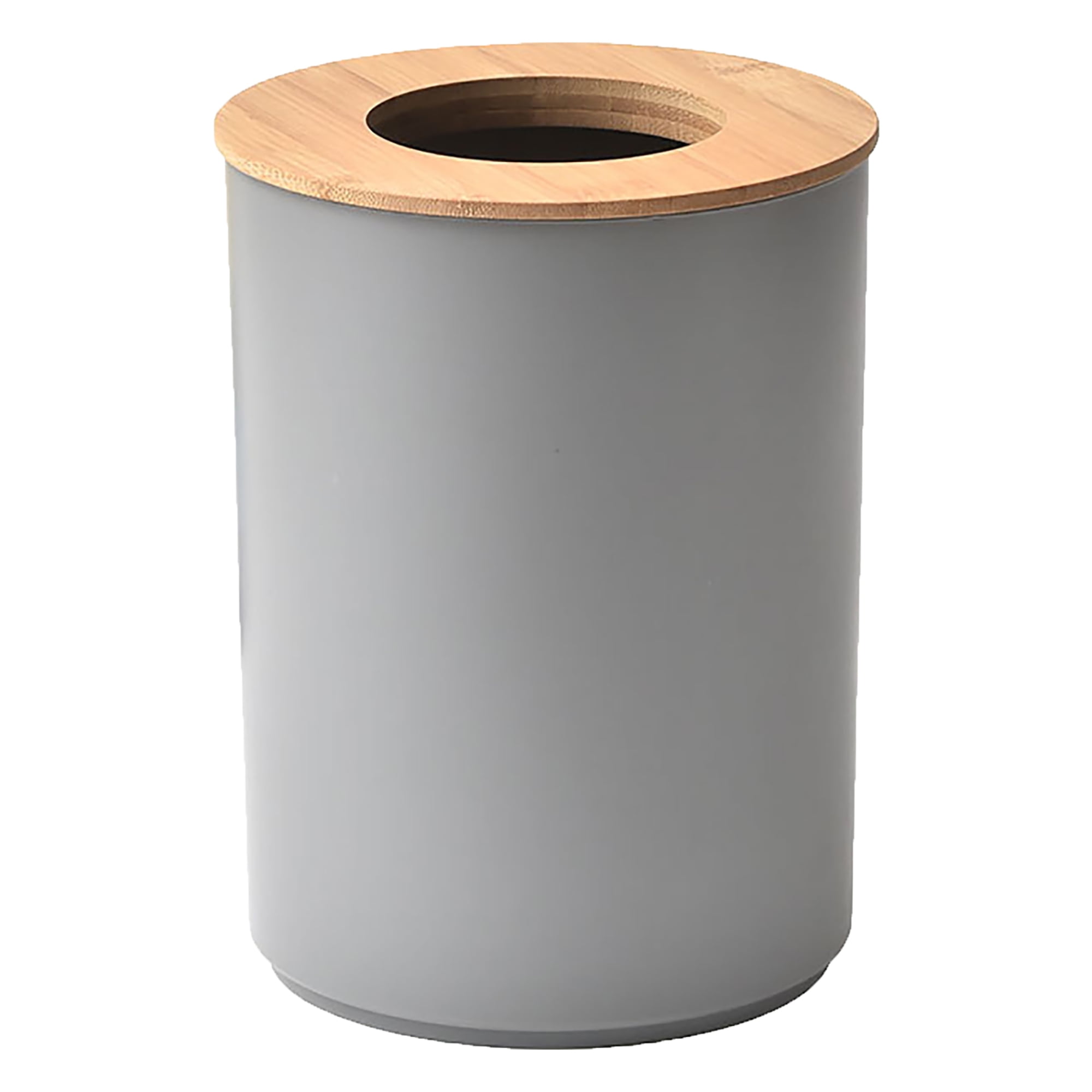 Gray Bathroom Trash Can Padang Bamboo Top 1.3 Gal Stylish and Sustainable 5L Waste Solution
