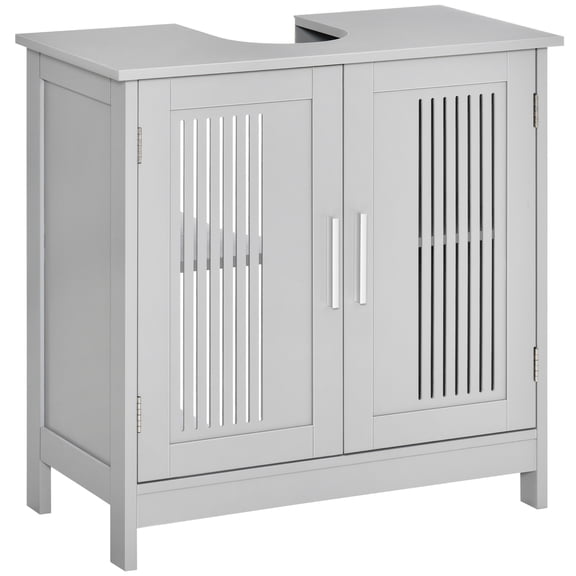 Gray Bathroom Under Sink Cupboard Series Concept Idea, 2 Doors With Adjustable Shelves, Space Saving & Stable Cupboard, - Shelves For Supplies