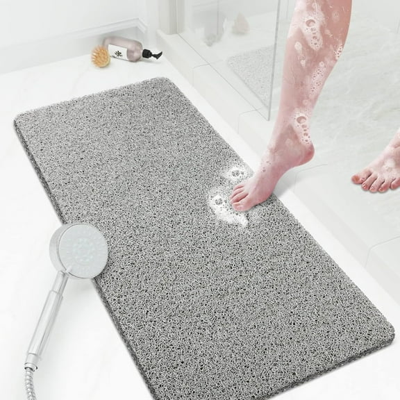 Gray Bathtub Mat,Shower Mat with Drain,Non-Slip Bath Mat,Quick Drying Loofah Bathmat for Tub,Shower,Bathroom (31 inch X 15 inch)