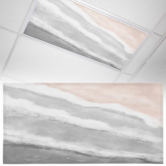 Gray Beach Waves Fluorescent Light Covers Nautical Coastal Abstract Gradient Ocean Wave Magnetic Light Filters Ceiling Lighting Panel Shade for Classroom Office Home 2 x 4 ft, 1 Pack