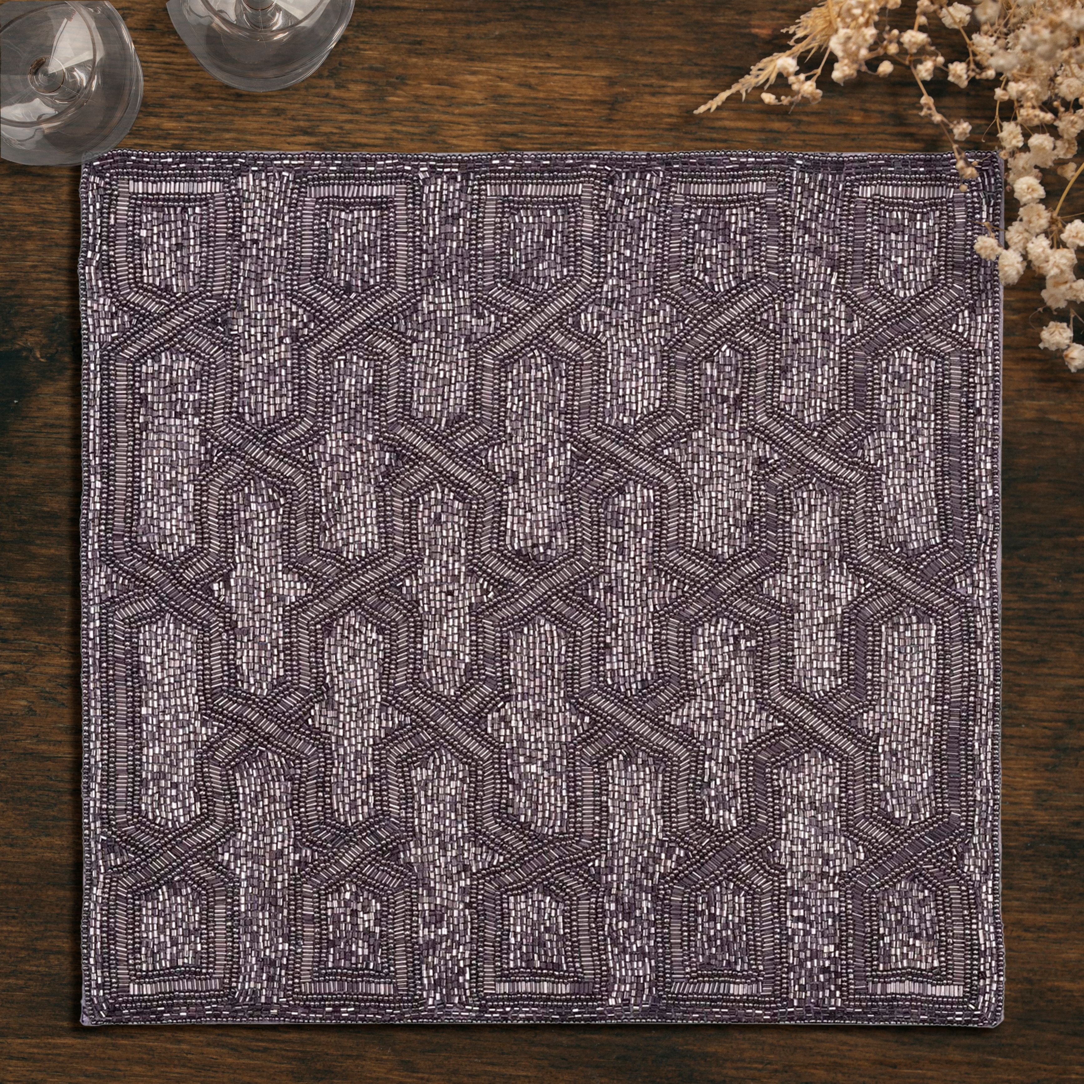 Gray Beaded Placemats Set of 6 for Dining Coffee Table Scratch Heat Stain Resistant Charger Kitchen Decor Durable Tablemats - Fall Autumn Thanksgiving Holiday - 15 Inches
