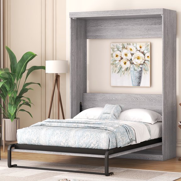 Gray Bed, Full Size - Stable Support & Foldable Function Cabinet Solid Construction Space Optimization