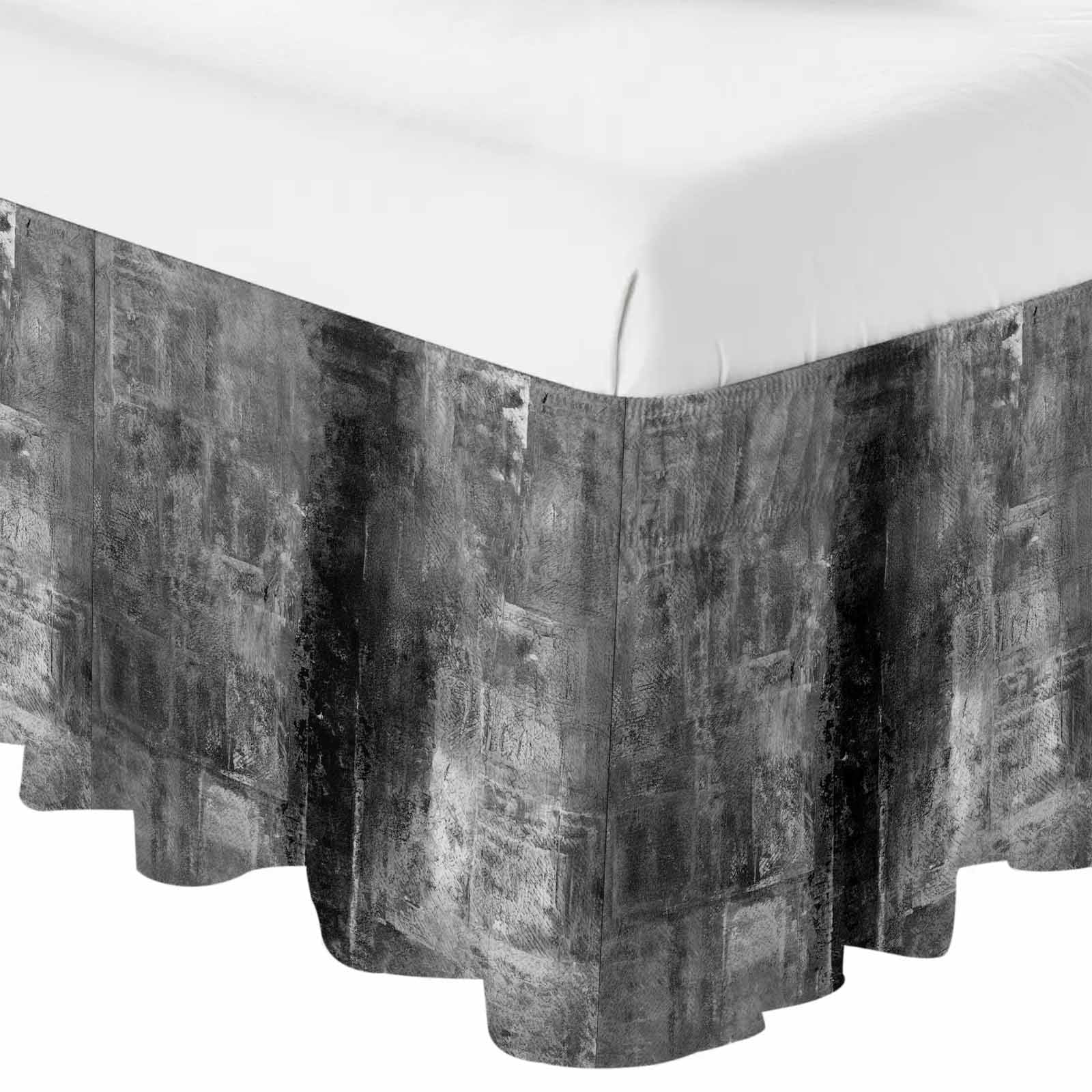 Gray Bed Skirt King Size 16 Inch Drop, Adjustable & Elastic Wrap Around Bed Skirts Pleated Dust Ruffles For Twin Full Queen Cal King Base Beds, Retro Oil Painting Modern Abstract Art Aesthetics