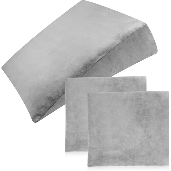 Gray Bed Wedge Pillow Cover with Zipper, 2-Pack Soft Breathable Removable Pillowcase Protector, 25 x 24 x 12 Inch, Home Sleeping Supplies