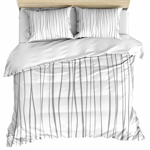 Gray Bedding 3 Piece Duvet Cover Set Full Size, Abstract Lines Gradient Minimalist Modern Texture Soft Microfiber Comforter Cover with Zipper Closure & Pillowcases, FadeResistant Quilt Cover