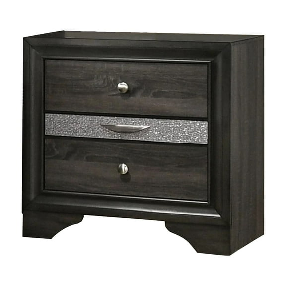Gray Bedroom Nightstand With 3 Drawers & Silver Accents - Modern Hidden Pocket Drawer Wooden Linings Storage Case