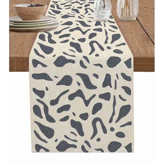 Gray Beige Burlap Cotton Table Runner 13x90 Inches Long, Modern Abstract Color Block Modernism Farmhouse Table Runners, Outdoor Dining Tablecloths Decor for Baby Shower/Party/Wedding