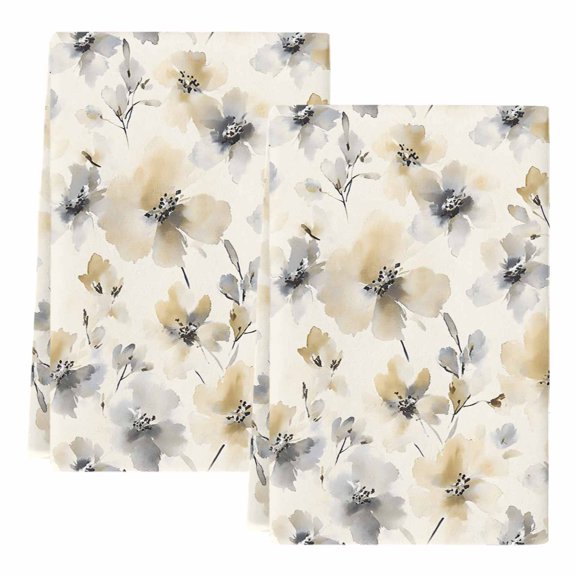 Gray Beige Floral Kitchen Towels Set of 2, Spring Modern Botanical Flowers Blossom Soft Microfiber Dish Towels, Absorbent Washable Dishcloths for Kitchen Cleaning, Drying Dishes, 18x28 Inches