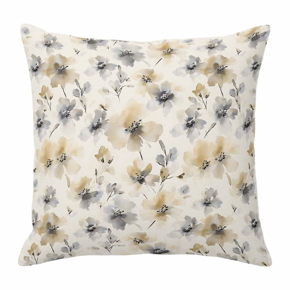 Gray Beige Floral Pillow Covers 18x18 Inch, Spring Modern Botanical Flowers Blossom Linen Pillowcase with Invisible Zipper, Decorative Throw Pillow Covers Cushion Case for Couch Sofa Bed Living Room