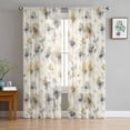 thumbnail image 1 of Gray Beige Floral Semi Sheer Window Curtains 63 Inches Long, Spring Modern Botanical Flowers Blossom Rod Pocket Voile Silky Chiffon Curtain Treatment Drapes for Living Room, 52"x63", 2 Panels, 1 of 9