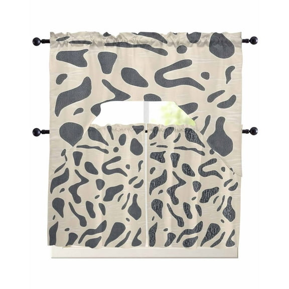 Gray Beige Kitchen Curtains Swag Valance and Tier Curtains Set 36 Inch Length, Modern Abstract Color Block Modernism Rod Pocket Drape Panels Pair Swag Curtain for Bathroom/Cafe/Window