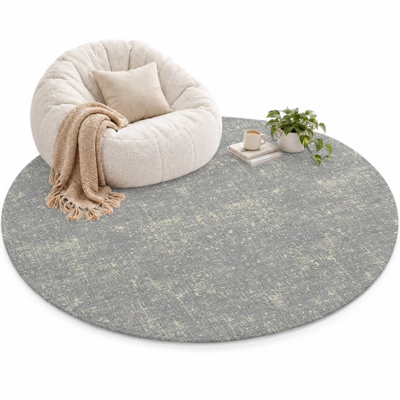 Gray Beige Linen Textured Area Rug 4', Vintage Rustic Abstract ...