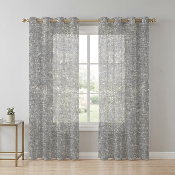 Gray Beige Linen Textured Sheer Curtains 96 Inch Long 2 Panels, Vintage Rustic Abstract Minimalist Mottled Light Filtering Semi Sheer Drapes Grommet Voile Window Curtain for Living Bedroom W52 x L96