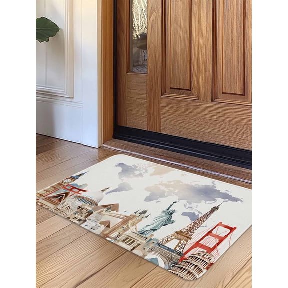 Gray Beige Map Door Mat Indoor Outdoor Entrance, Non Slip Rug for Kitchen Bathroom Entryway Rug, Funny Abstract Cloud Illustration Art Washable Doormat Floor Mat for Office Home Decor 24x36 Inch