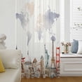 thumbnail image 1 of Gray Beige Map Semi Sheer Curtains Drapes for Living Room, Bedroom, French Doors Window 84 Inches Long, Funny Abstract Cloud Illustration Art Rod Pocket Chiffon Curtain Drapery Voile Draperies Panel, 1 of 8