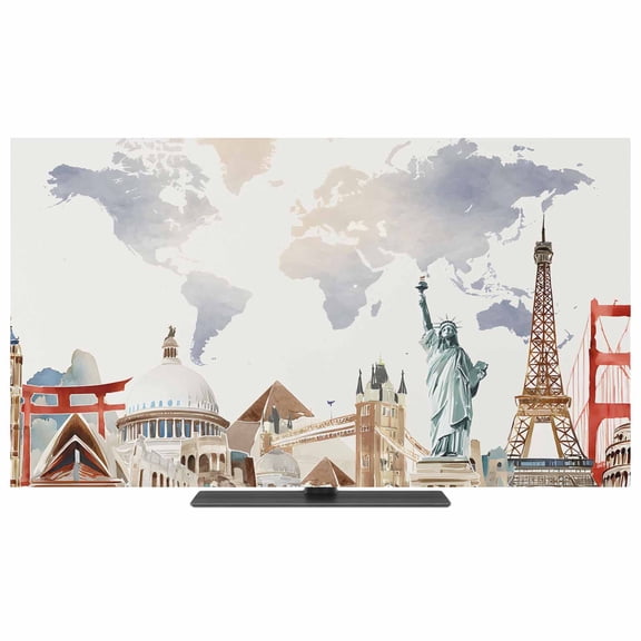 Gray Beige Map TV Dust Cover,Stretchable TV Screen Desktop Computer Protector Cover,Funny Abstract Cloud Illustration Art Television Dustproof Slipcover for 19–24 Inch Flat or Curved TVs