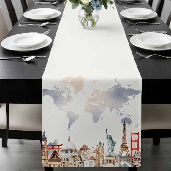 Gray Beige Map Table Runner 108 Inches Long, Funny Abstract Cloud Illustration Art Kitchen Coffee Dining Table Decoration for Home Party Birthday Wedding Home Decor 13x108 Inches