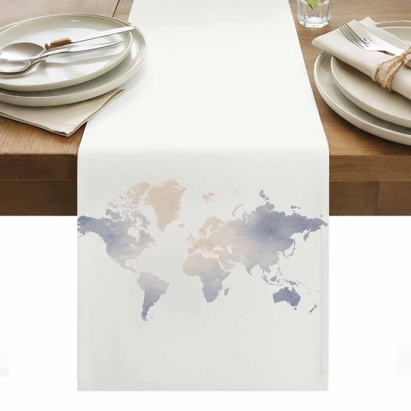Gray Beige Map Table Runner - 36 Inch Long, Kitchen Dining Table Runner Dresser Scarves, Farmhouse Ombre Abstract Illustration Art Farmhouse Decor for Coffee Tables Wedding Party Banquet
