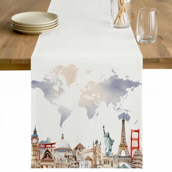 Gray Beige Map Table Runner 48 Inches Long Farmhouse Dress Scarves, Funny Abstract Cloud Illustration Art Dining Tablerunner for Coffee Table/Kitchen Island/Party Décor, 13" x 48"