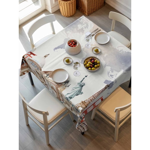 Gray Beige Map Tablecloth Square Table Cloth 60x60, Waterproof Tablecloth Outdoor Table Cloth, Funny Abstract Cloud Illustration Art Washable Table Cover for Kitchen Dinning Party