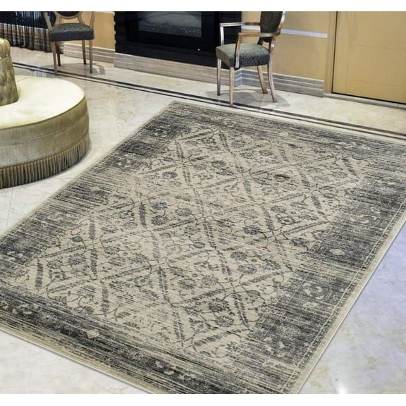 Gray/Beige Persian Zigler Allover Pattern Distressed – Modern Vintage Area Rug