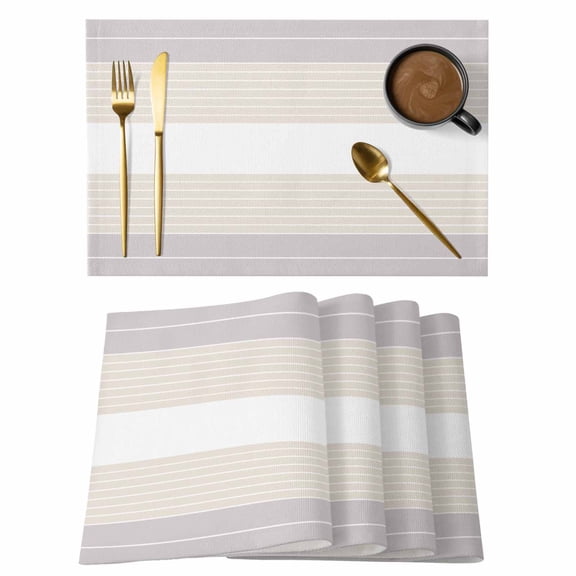 Gray Beige Stripe Placemats Set of 4 Abstract Line Geometric Simple Heat Insulation Washable Place Mats, Rustic Non-Slip Table Mats for Dining Table Party Kitchen Decor,13x19 Inch