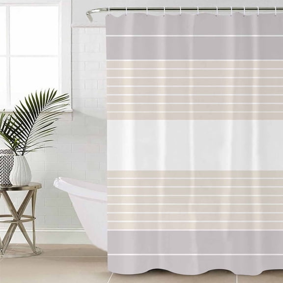 Gray Beige Stripe Small Stall Shower Curtain, Waterproof Shower Curtains for Bathroom, Modern Art Horizontal Striped Washable Fabric Cloth Bath Curtain for Bathtub Decoration with Hooks 36x72 Inches
