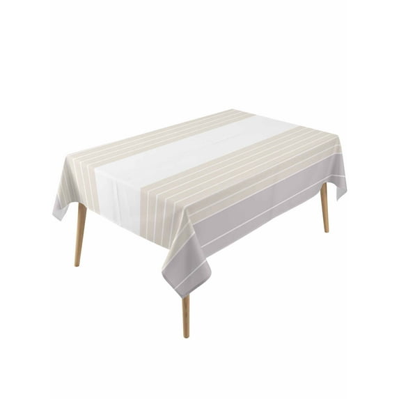 Gray Beige Stripe Table Cloth, Modern Art Horizontal Striped Waterproof Tablecloth for Rectangle Tables, Reusable Washable Fabric Table Cover for Restaurant Kitchen Dining Tables 60"x120"