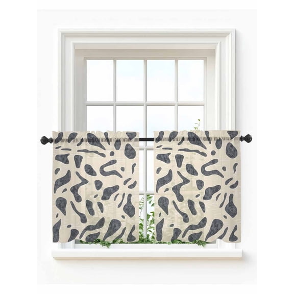 Gray Beige Tier Curtains 24 Inch Length,Sheer Curtains for Bedroom Living Room Window Modern Abstract Color Block Modernism Rod Pocket Drapes Kitchen Curtains Small Half Window 27.5"x24" 2 Panels