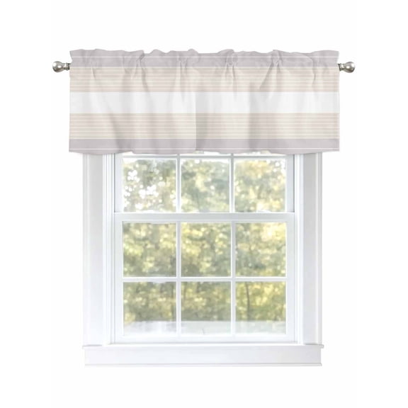 Gray Beige Valances for Windows, Rod Pocket Kitchen Valance Curtains - Soft & Washable Small Window Treatment for Living Room,&nbsp;Bathroom, Simple Stripes Theme , 42x12 Inch, 1 Panel