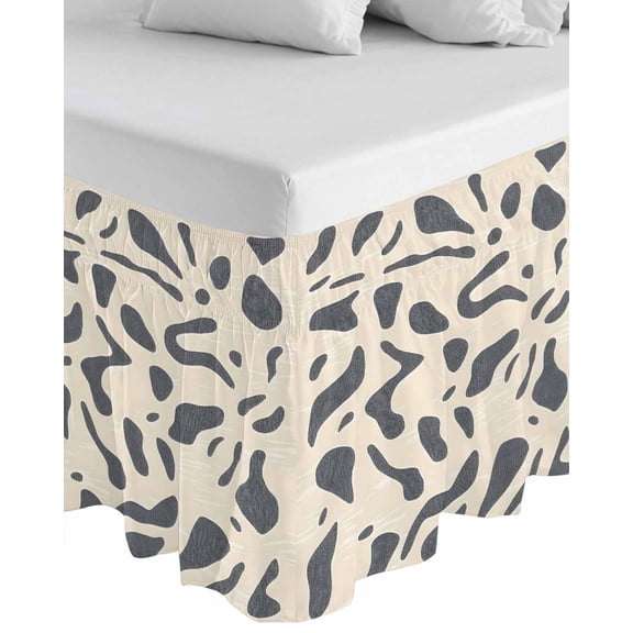 Gray Beige Wrap Around Bed Skirts for King Bed 18" Drop, Bed Skirt with Adjustable Elastic Belt Dust Ruffle Bed Valance for Bedroom Hotel Luxury Modern Abstract Color Block Modernism Bed Frame Cover