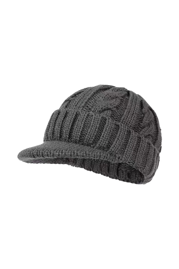 Gray Berets for Women Men Winter Knit Visor Cuff Beanie Fleece Lined Warm Ski Cap