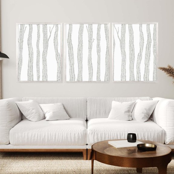 Gray Birch Tree Triptych Decor, - Modern Forest Art Prints, Set 2, Poster Only