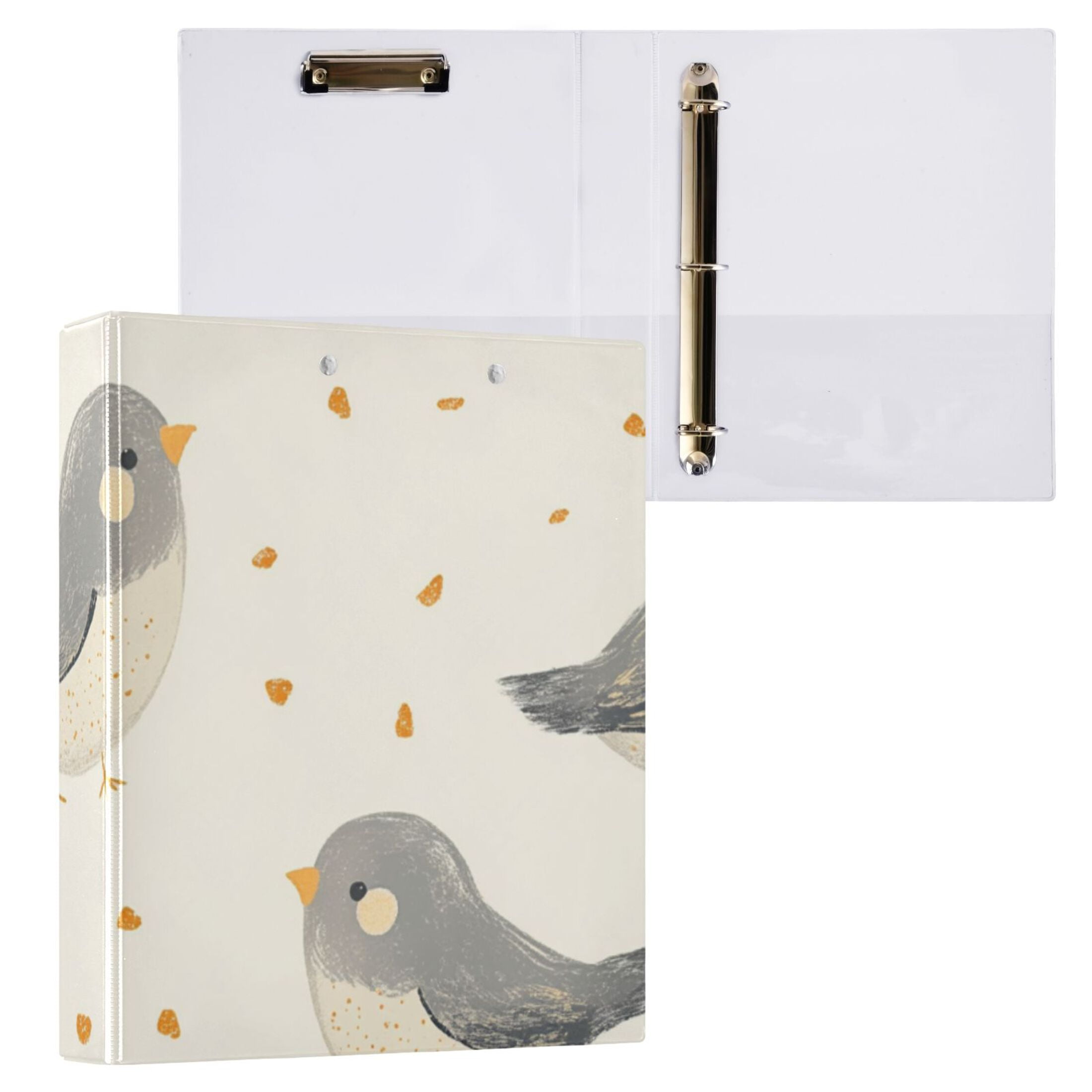 Gray Birds 3 Ring Binders 1.5 inch Hardcover File Folders with Interior Pockets A4 Size Organizer for School Office Hospital Set of 2