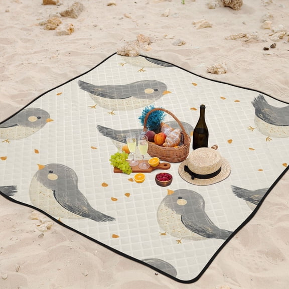 Gray Birds Beach Blanket Outdoor Picnic Mat Sandproof Waterproof Foldable for Camping Travel Hiking