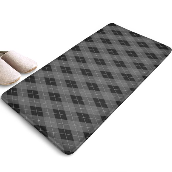 Gray and Black Argyle Pattern Flannel Non-Slip Floor Mat, Bathroom Shower Rug with Absorbent Surface & Non Slip Backing, Wear Resistant Gifts for Housewarming Birthday Christmas,31.5"x17"