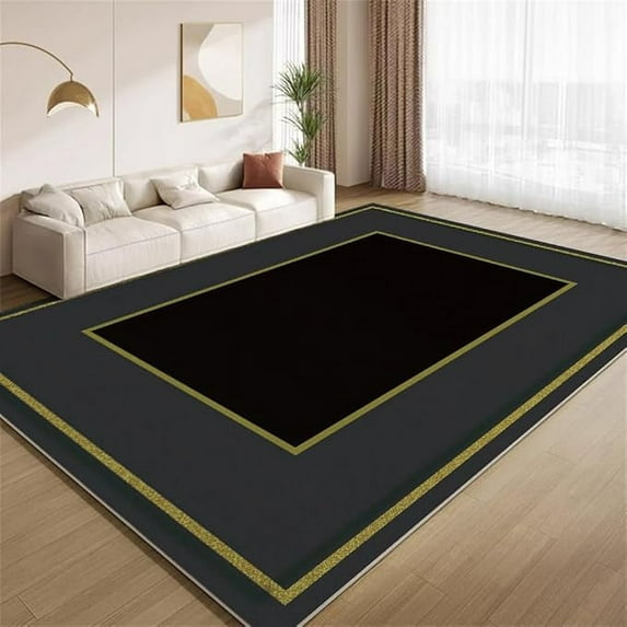 Gray Black Art Design Area Rug, Light Luxury Gold Line Decoration Rug, Soft Low Pile Indoor Carpet For Under Dining Table Decor Rugs, Bedroom Anti-Slip Rectangular Carpet 5 x 6ft