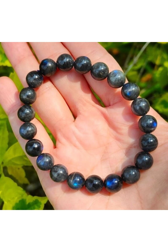 Gray Black Blue Labradorite Crystal Beaded Healing Protection Bracelet