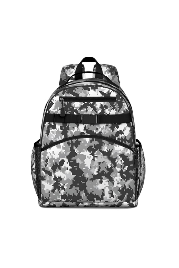 Gray Black Camo Digital Pattern Backpack for School,Cute School Bag,Schoolbag with Adjustable Shoulder Straps & Padded Back,15.25"x11.5"x5.25"