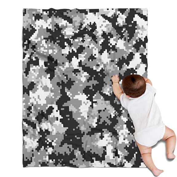 Gray Black Camo Digital Pattern Blanket,Comfortable Soft Flannel Throw Blanket,All Season,Warm Lightweight Blankets for Sofa Bed Couch Living Room Chair,30"x40"