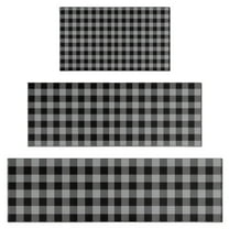 Gray Black Checkerboard Checkered Pattern Kitchen Rugs Sets Of 3,Kitchen Runner Rugs Non Skid Washable,Decorative Kitchen Floor Mats for Kitchen,Sink,Laundry,17"x30" 17"x47" 17"x59"