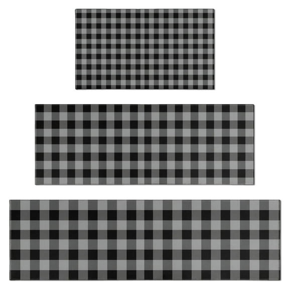 Gray Black Checkerboard Checkered Pattern Kitchen Rugs Sets Of 3,Kitchen Runner Rugs Non Skid Washable,Decorative Kitchen Floor Mats for Kitchen,Sink,Laundry,17"x30"+ 17"x47" + 17"x59"