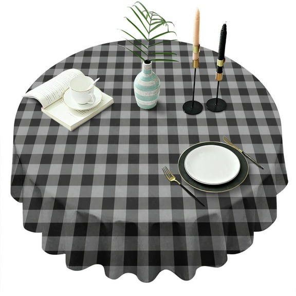 Gray Black Checkerboard Checkered Pattern Round Tablecloth 60"x60",Wrinkle Wipeable Table Cloth for Kitchen Dining Room Picnic Patio Party
