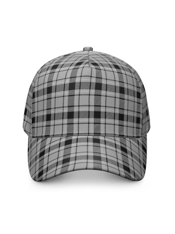 Gray and Black Checkered Pattern Baseball Cap, Outdoor Travel Cap with Snap Closure & Sweatband, Polyester Construction Gifts for Birthday Christmas Thanksgiving
