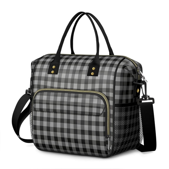 Gray and Black Checkered Pattern Insulated Leakproof Lunch Box for Women, Large Lunch Bag for Tween Teen Adult, Loncheras Para Mujer for Work Beach Travel Picnic Camping