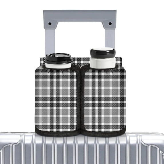 Gray and Black Checkered Pattern Luggage Cup Holder, Suitcase Handle ...